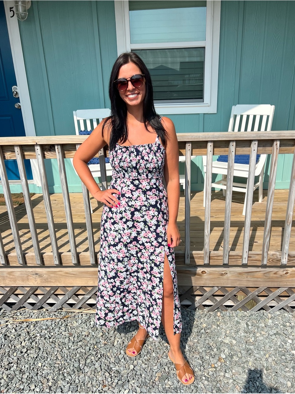Zara Navy Blue Floral Maxi Dress
